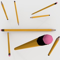 Pencils. Yellow pencil graphics at multiple angles.  
