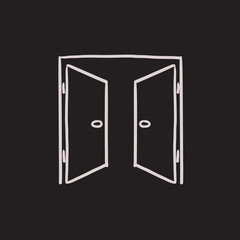 Open doors sketch icon.