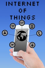 hand using smartphone with graphics