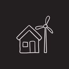 House with windmill sketch icon.