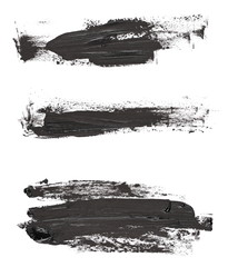 set photo stain, black grunge brush strokes oil paint isolated on white background