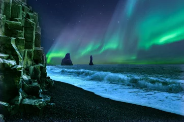 Peel and stick wall murals Northern Lights Iceland Vik