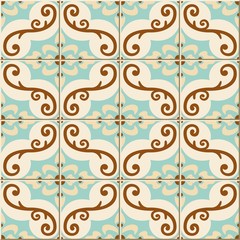 Gorgeous seamless pattern from colorful floral Moroccan, Portuguese tiles, Azulejo, ornaments.