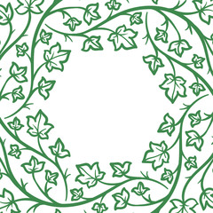 vector, contour illustration, frame, wreath of branches, interlacing, leaves, summer, forest, nature, tree, abstraction, design element