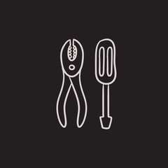 Screwdriver with pliers sketch icon.