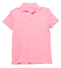 Women's pink polo shirt isolated on white background
