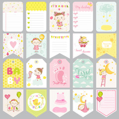 Cute Baby Girl Tags. Baby Banners. Scrapbook Labels. Cute Cards.