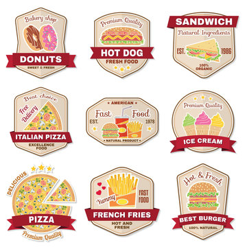 Set of vintage fast food badge, banner or logo emblem.