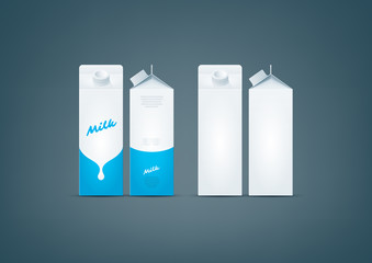Photo-realistic premium vector set of white carton pack for milk mockup ready for to display your design. All color used here are CMYK compatible