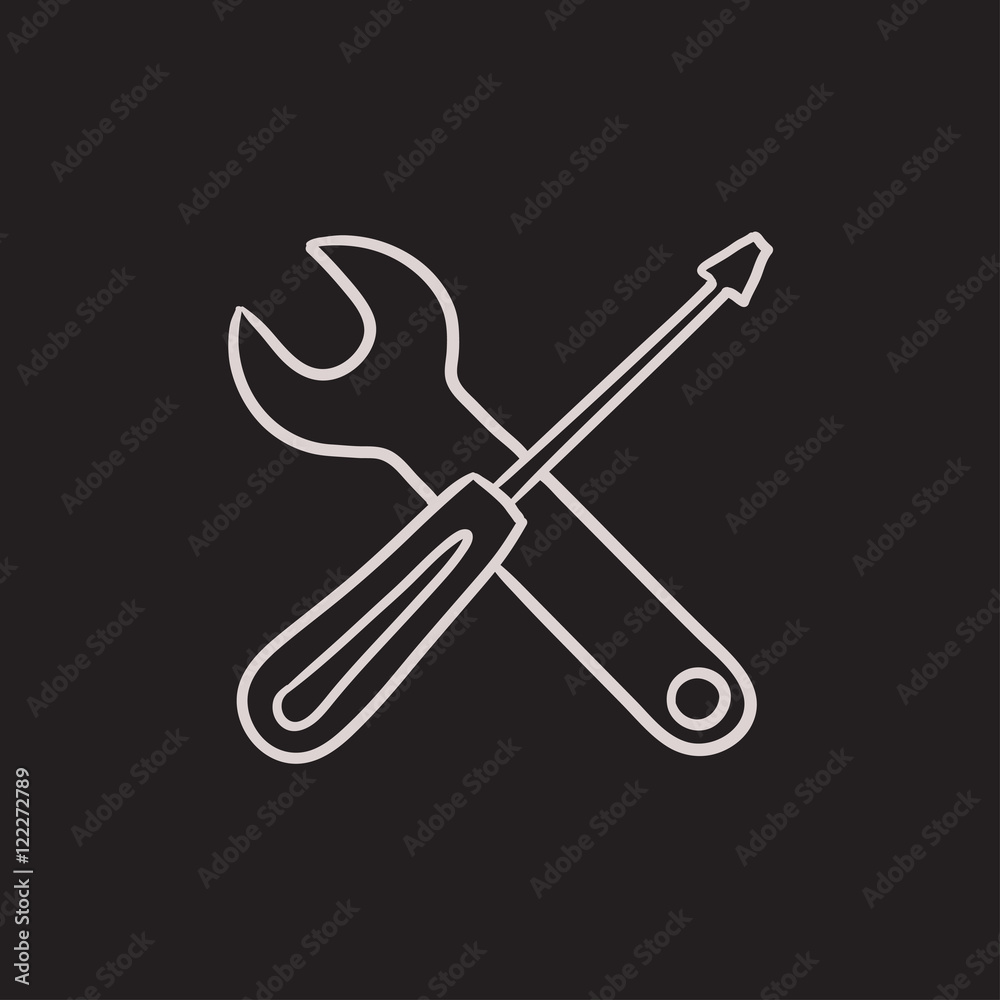 Wall mural screwdriver and wrench tools sketch icon.