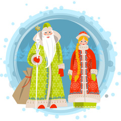 Russian Christmas: Ded Moroz (Grandfather Frost) and Snegurochka (Snow Maiden). Russian souvenir. 