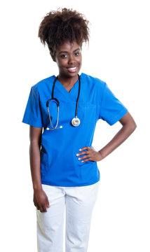 Young african american female nurse with curly hair