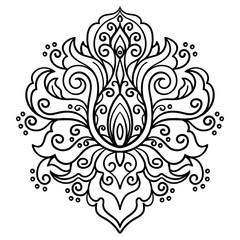 vector, abstract, oriental style, flower, lotus, tattoo, design element, floral designs, doodle, yoga, medallion, hand-drawing