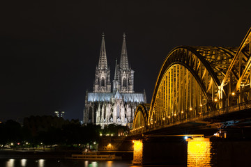 Cologne Cathedral with the Hohenzollern Bridge in Cologne Germany