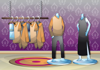 cartoon vector illustration interior clothing room with separated layers in 2d graphic