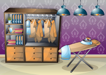 cartoon vector illustration interior clothing room with separated layers in 2d graphic