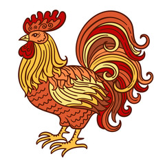 Vector,  illustration, rooster, bird, symbol,   hand-drawing, coloring, red, yellow