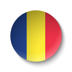 White paper circle with flag of Romania. Abstract illustration
