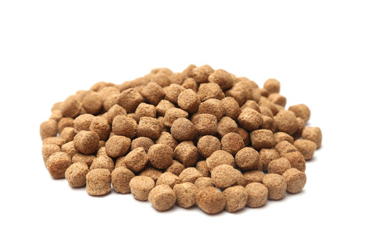 A pile of dog food isolated on a white background