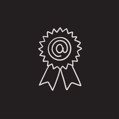 Award with at sign sketch icon.