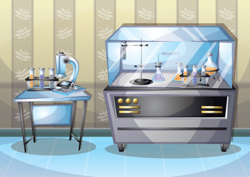 cartoon vector illustration laboratory interior room with separated layers in 2d graphic