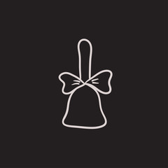 School bell with ribbon sketch icon.