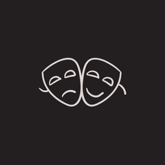 Two theatrical masks sketch icon.