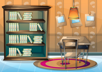 cartoon vector illustration interior library room with separated layers in 2d graphic