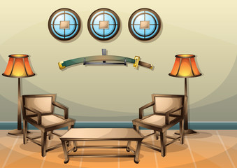 cartoon vector illustration interior chinese room with separated layers in 2d graphic