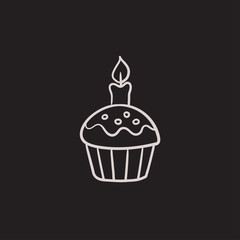 Easter cupcake with candle sketch icon.
