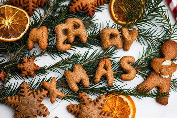 Merry Xmas Letters and Gingerbread Cookies