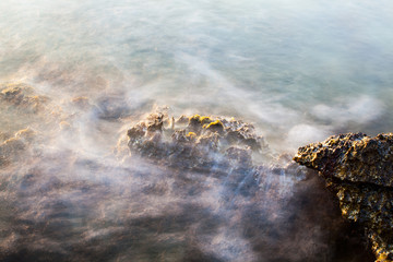 Aegean shore in Greece, Thassos island - waves and rocks - long exposure photography