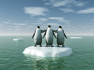  Pingüinos sobre un témpano de hielo - obrazy, fototapety, plakaty