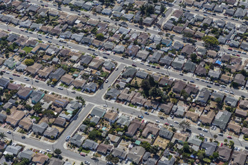 Aerial of Middle Class Neighborhood near Oakland California