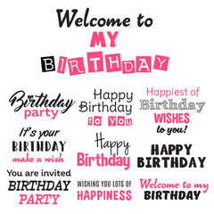 Obraz premium Pink happy birthday typography text isolated on white background