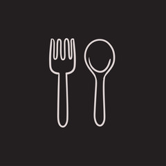 Spoon and fork sketch icon.