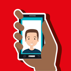 hand holding smartphone person woman vector illustration eps 10