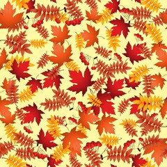 Naklejka na ściany i meble Vector seamless pattern with red and yellow autumn leaves