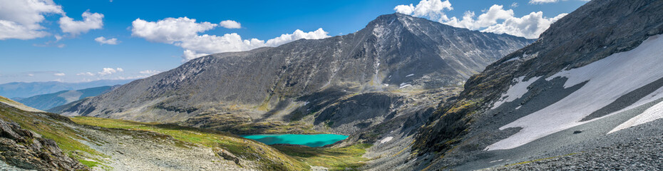 Akchan lake and Kolban peak in the Altai mountains