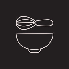Whisk and bowl sketch icon.