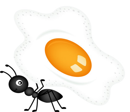 Ant carrying a fried egg

