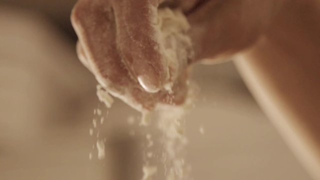 Macking pizza in slow motion