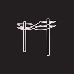High voltage power lines sketch icon.