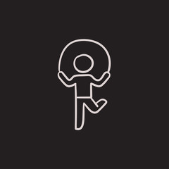 Child jumping rope sketch icon.