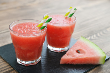 Watermelon smoothie in glass