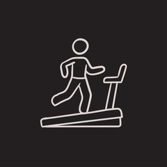 Man running on treadmill sketch icon.