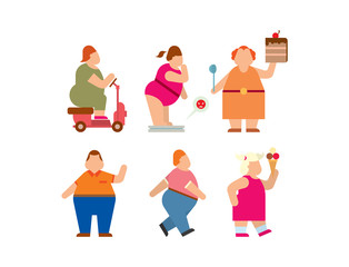 Fat people vector flat silhouette icons