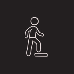 Man doing step exercise sketch icon.
