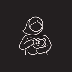 Woman nursing baby sketch icon.