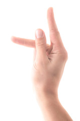 Letter 'K' in sign language, on a white background